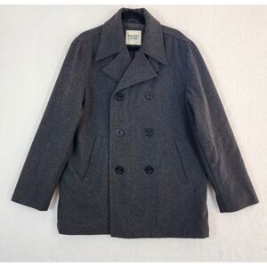 Old Navy Wool Blend Peacoat Men Medium Dark Gray Double Breasted Y2K Preppy